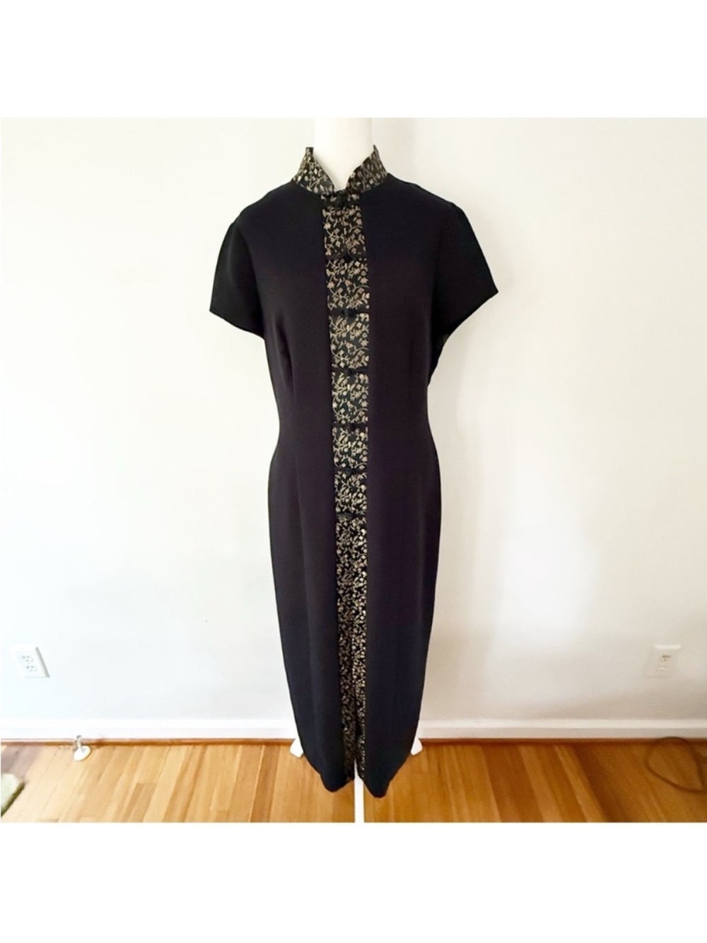 Vintage Women 90s Asian Mock Neck Maxi Dress 8 Grunge Whimsigoth Sophisticated